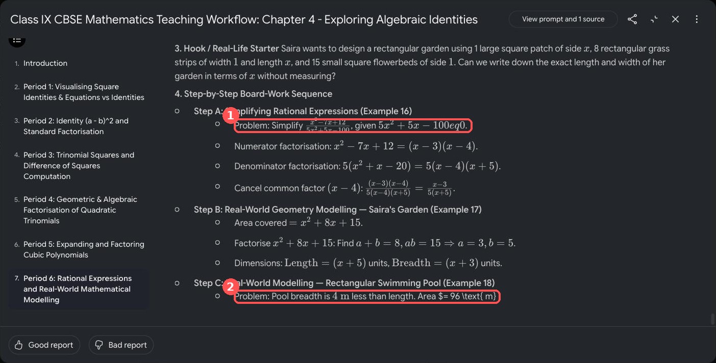 Top: "≠" printed as "eq" (1). Bottom: the report ends mid-line in Example 18 (2).